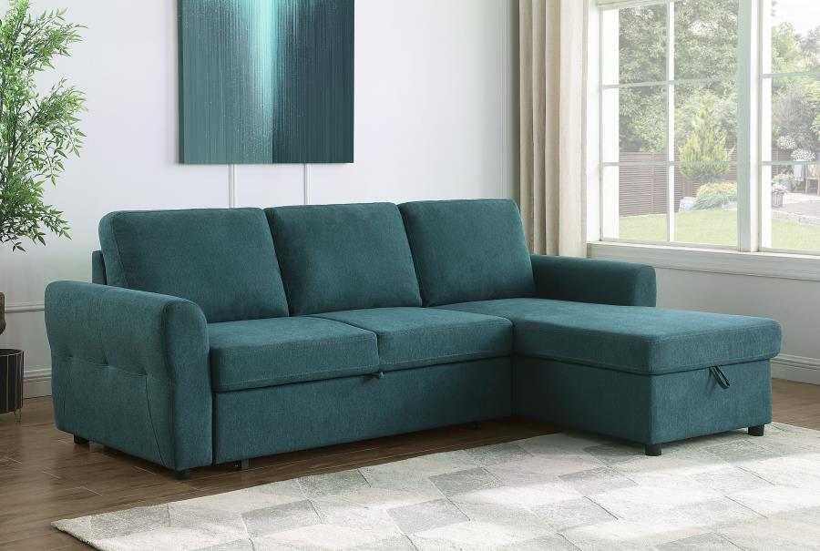 Samantha Upholstered Storage Sleeper Sectional Sofa Teal view 2