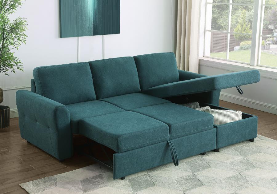 Samantha Upholstered Storage Sleeper Sectional Sofa Teal view 4