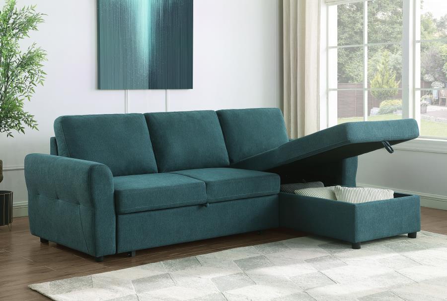 Samantha Upholstered Storage Sleeper Sectional Sofa Teal view 3