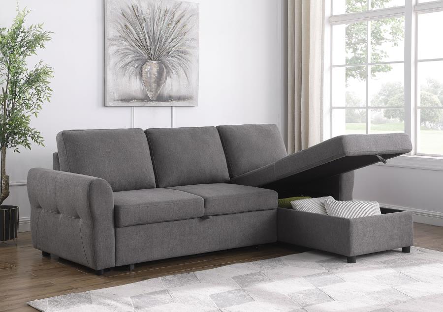 Samantha Upholstered Storage Sleeper Sectional Sofa Grey view 3