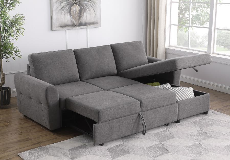 Samantha Upholstered Storage Sleeper Sectional Sofa Grey view 4