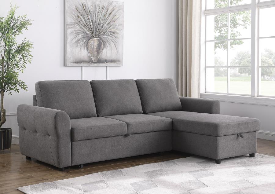 Samantha Upholstered Storage Sleeper Sectional Sofa Grey view 2