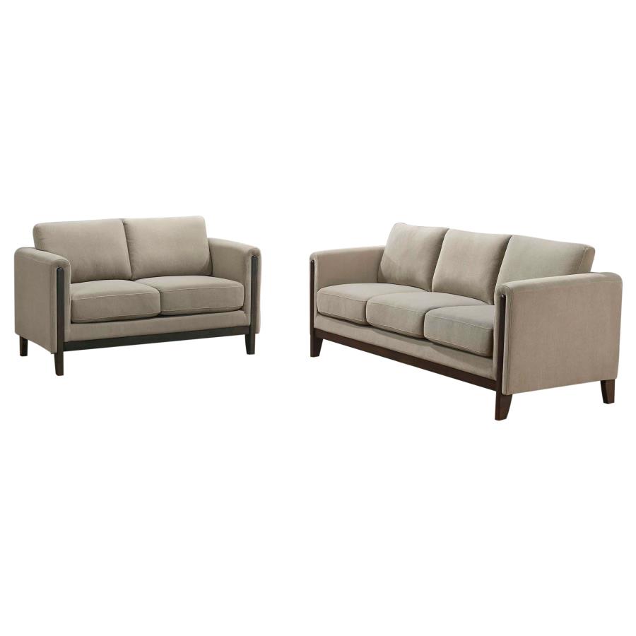 Islington 2-piece Upholstered Panel Arm Sofa Set Taupe view 2