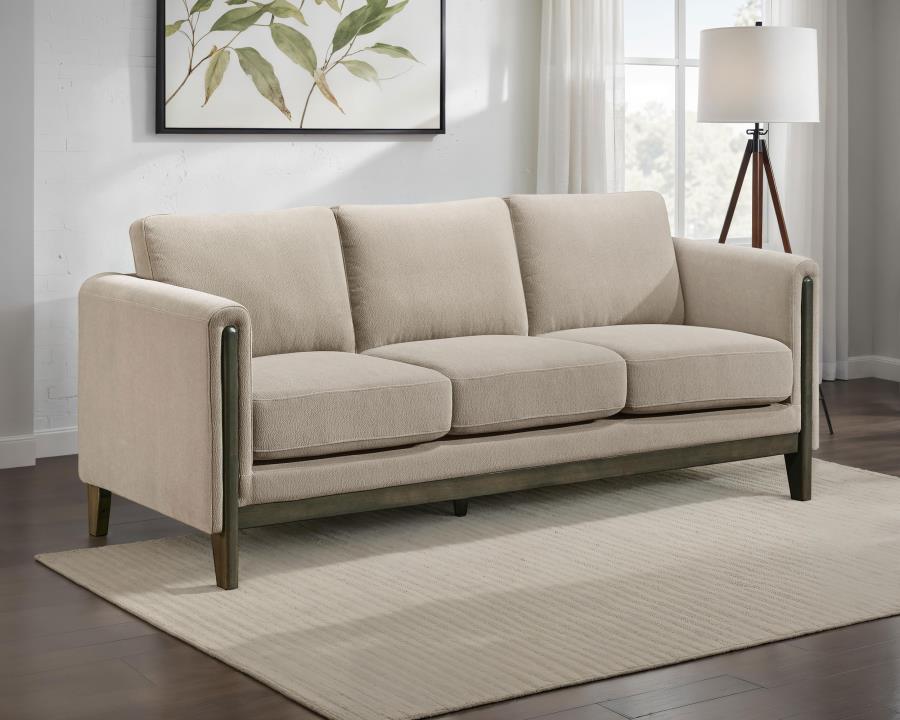 Islington Fabric Upholstered Panel Arm Sofa Taupe view 2