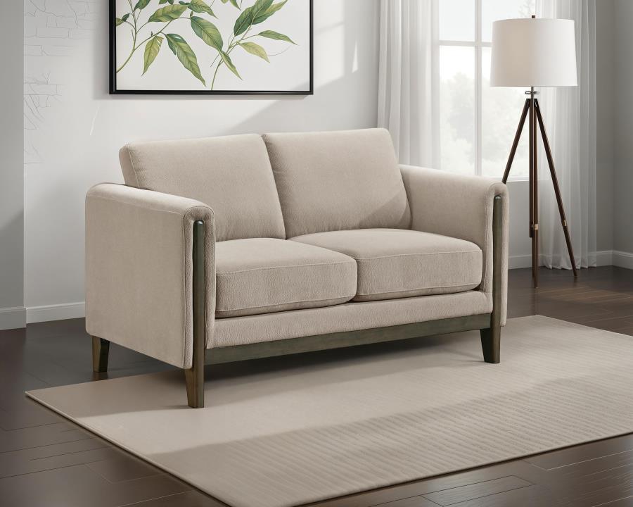 Islington Fabric Upholstered Panel Arm Loveseat Taupe view 2