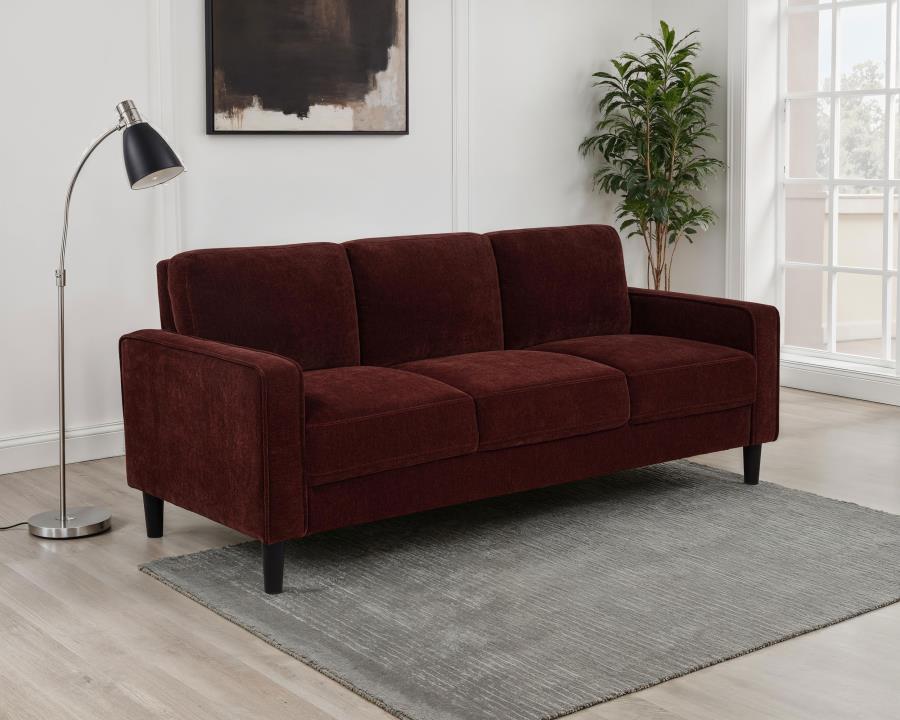 Ruth 77-inch Fabric Upholstered Track Arm Sofa Rust Red view 2