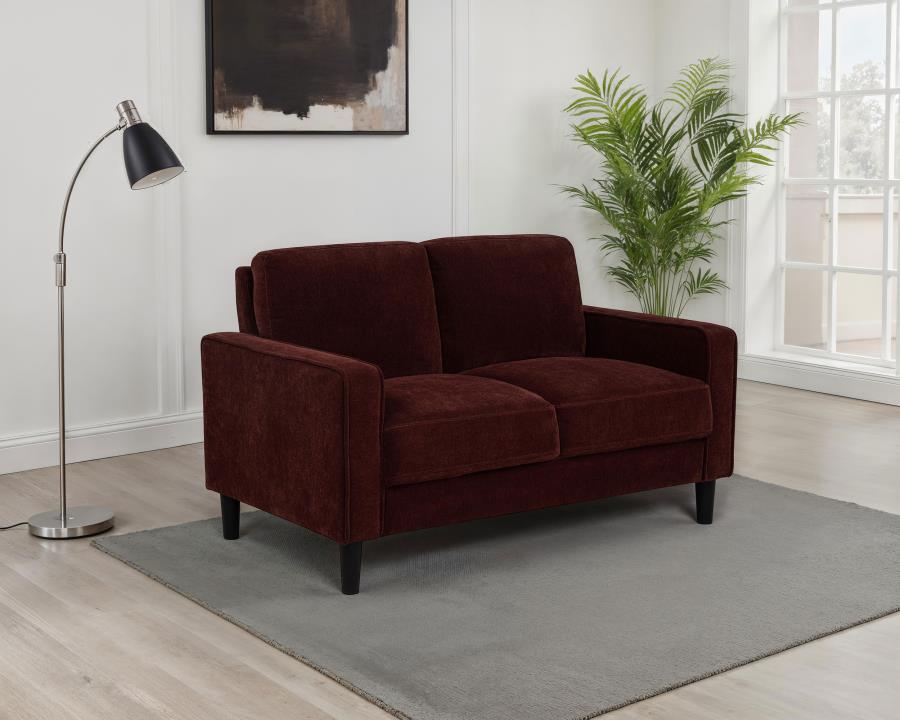 Ruth Fabric Upholstered Track Arm Loveseat Rust Red view 2