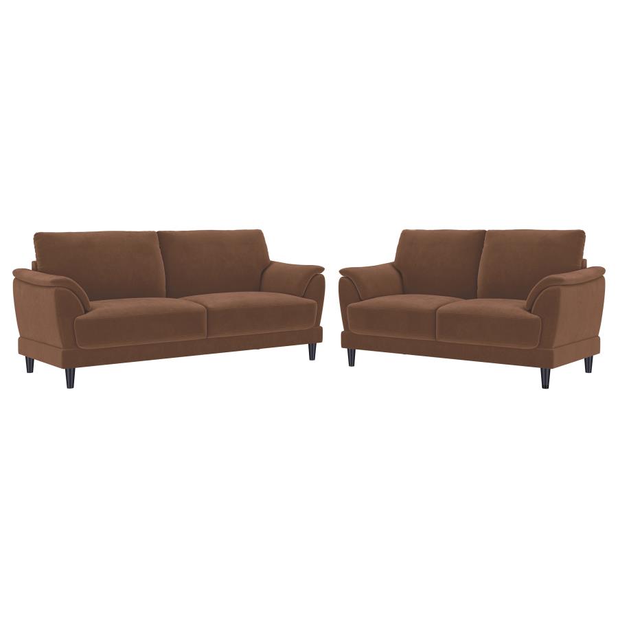 Selma 2-piece Velvet Upholstered Crescent Arm Sofa Set Rust view 2
