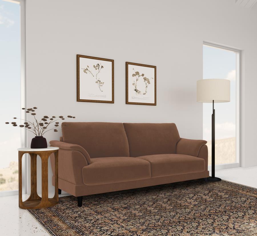 Selma Velvet Upholstered Crescent Arm Sofa Rust view 2