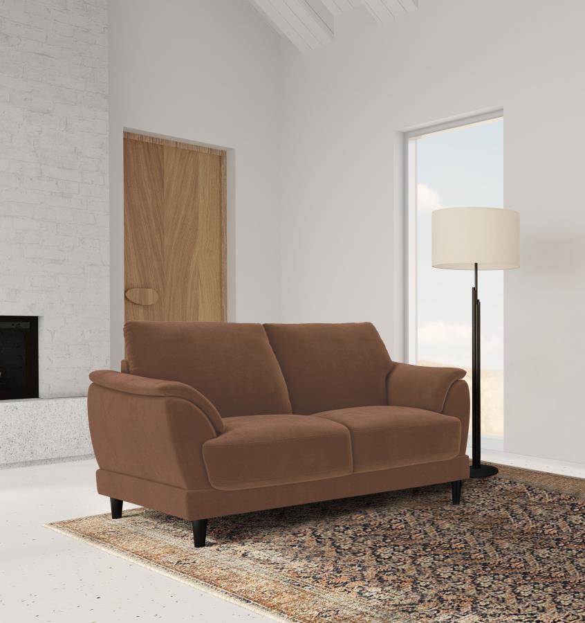 Selma Velvet Upholstered Crescent Arm Loveseat Rust view 2