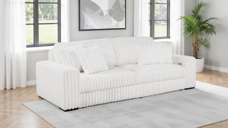 Jacana Corduroy Upholstered Dual Power Chaise Sofa Ivory view 2