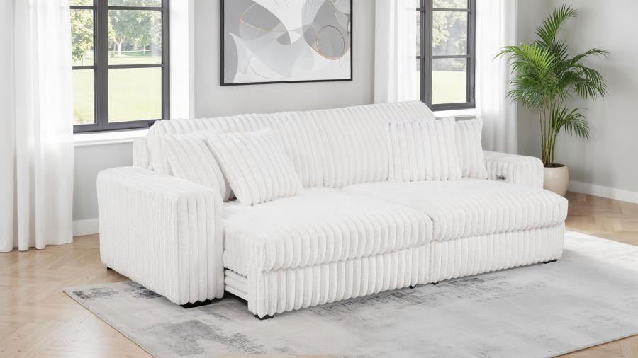 Jacana Corduroy Upholstered Dual Power Chaise Sofa Ivory view 3