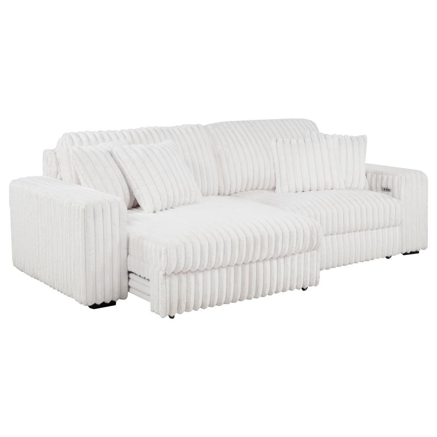 Jacana Corduroy Upholstered Dual Power Chaise Sofa Ivory view 6