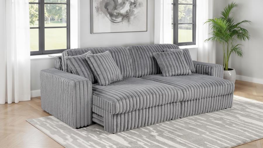 Jacana Corduroy Upholstered Dual Power Chaise Sofa Grey view 3
