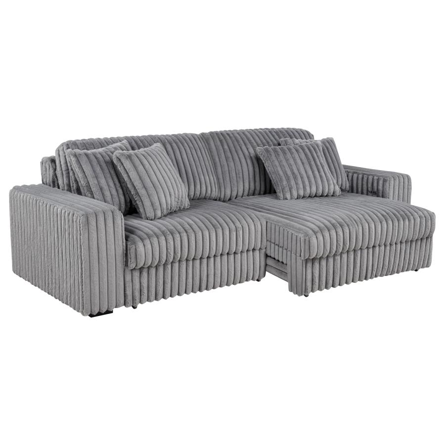 Jacana Corduroy Upholstered Dual Power Chaise Sofa Grey view 5