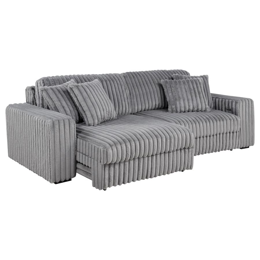 Jacana Corduroy Upholstered Dual Power Chaise Sofa Grey view 6