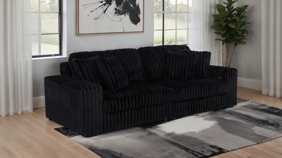 Jacana Corduroy Upholstered Dual Power Chaise Sofa Black view 2