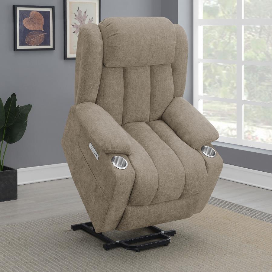 Houston Upholstered Power Lift Recliner Chair Camel view 4