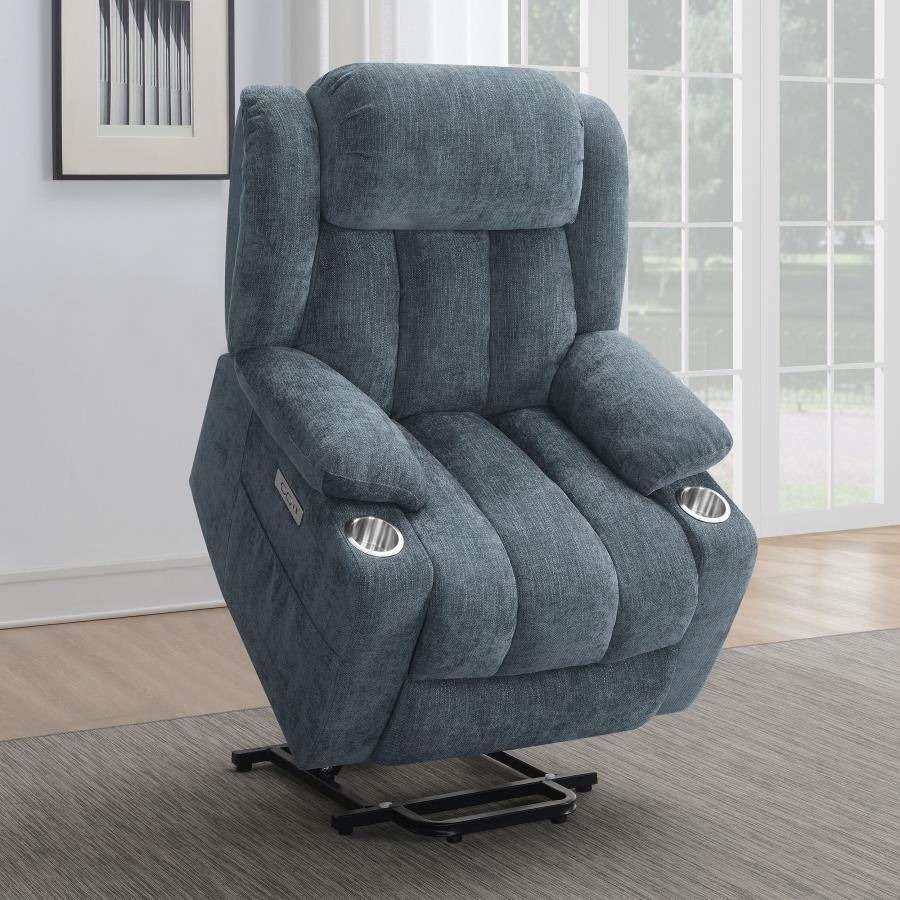 Houston Upholstered Power Lift Recliner Slate Blue view 4