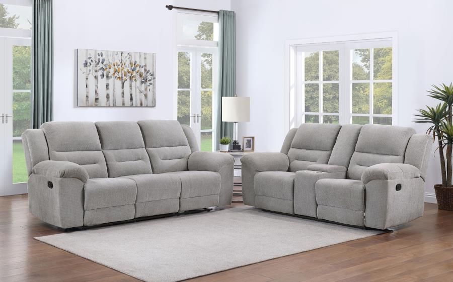 Gilson 2-piece Chenille Upholstered Reclining Sofa Set Grey view 2