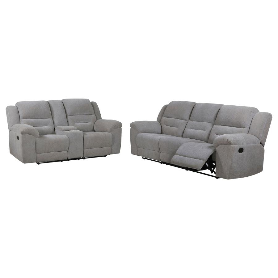 Gilson 2-piece Chenille Upholstered Reclining Sofa Set Grey view 3