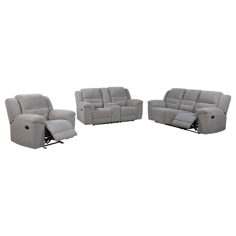 Gilson 3-piece Chenille Upholstered Reclining Sofa Set Grey view 3