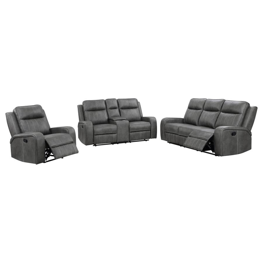 Raelynn 3-piece Upholstered Reclining Sofa Set Grey view 3