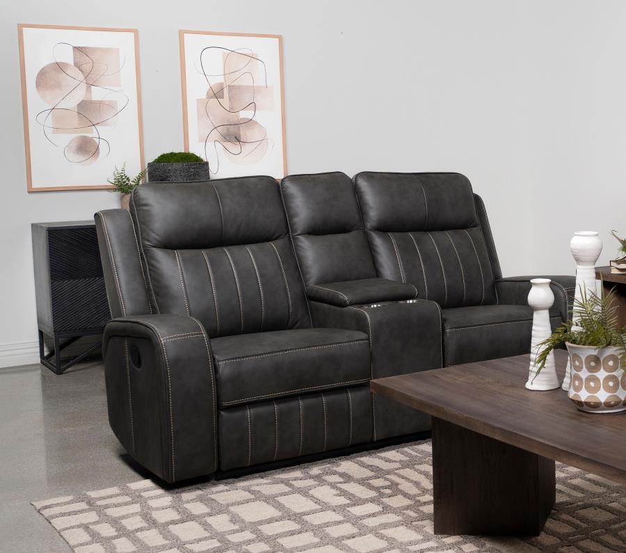 Raelynn Upholstered Track Arm Motion Loveseat Grey view 2