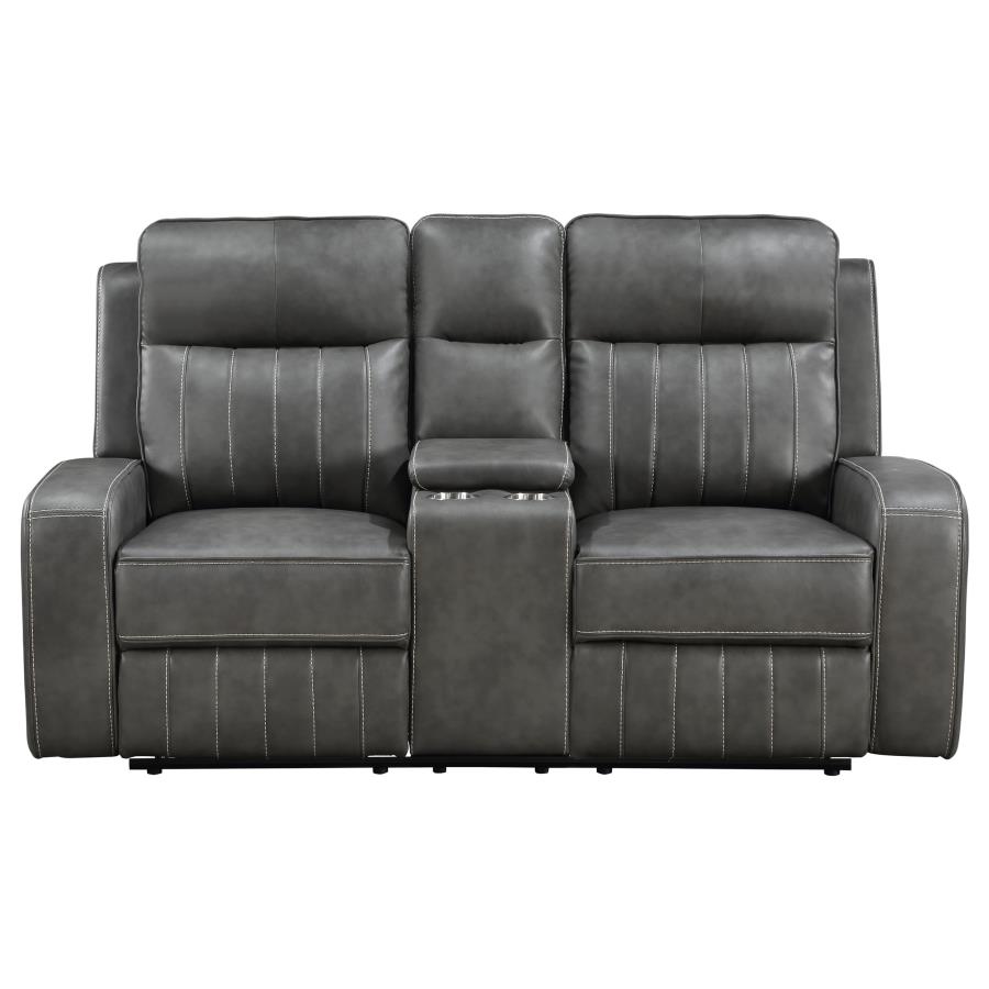 Raelynn Upholstered Track Arm Motion Loveseat Grey view 4