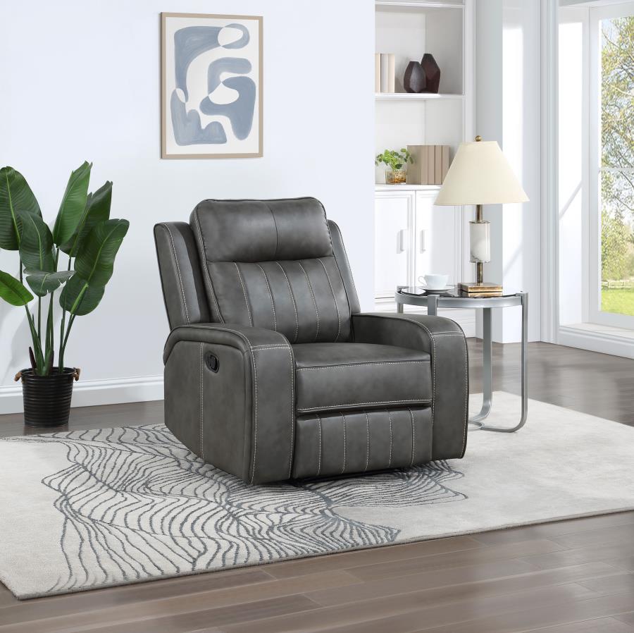 Raelynn Upholstered Track Arm Recliner Grey view 2