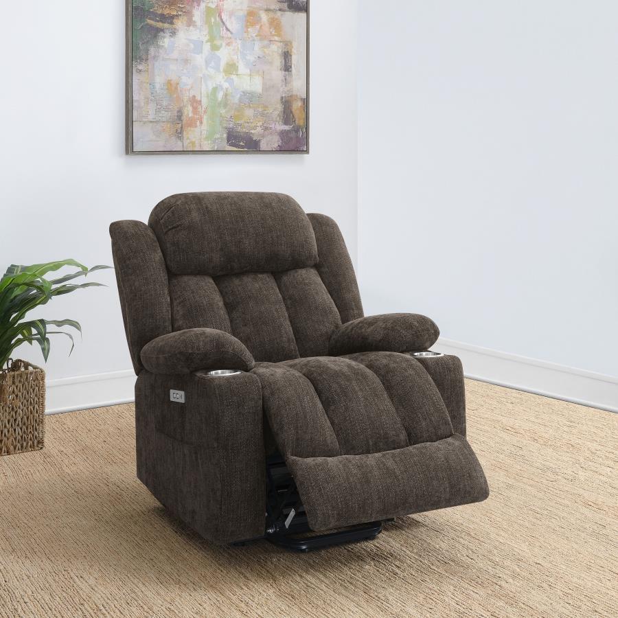 Houston Upholstered Power Lift Recliner Chair Dark Brown view 3
