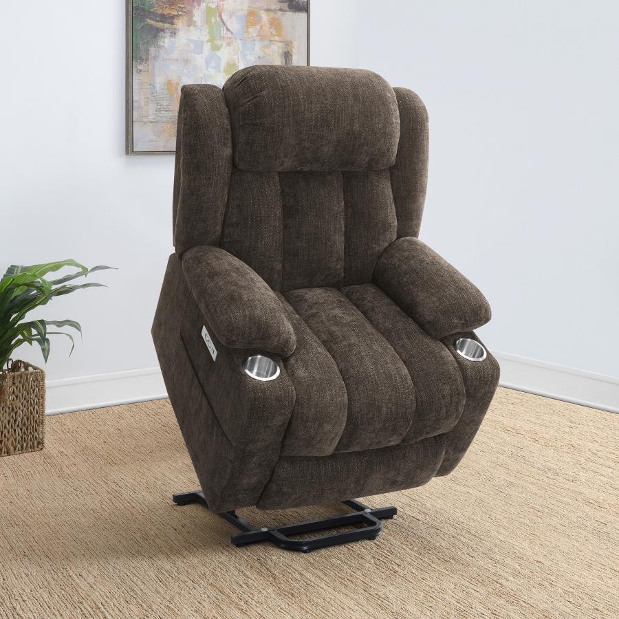 Houston Upholstered Power Lift Recliner Chair Dark Brown view 4