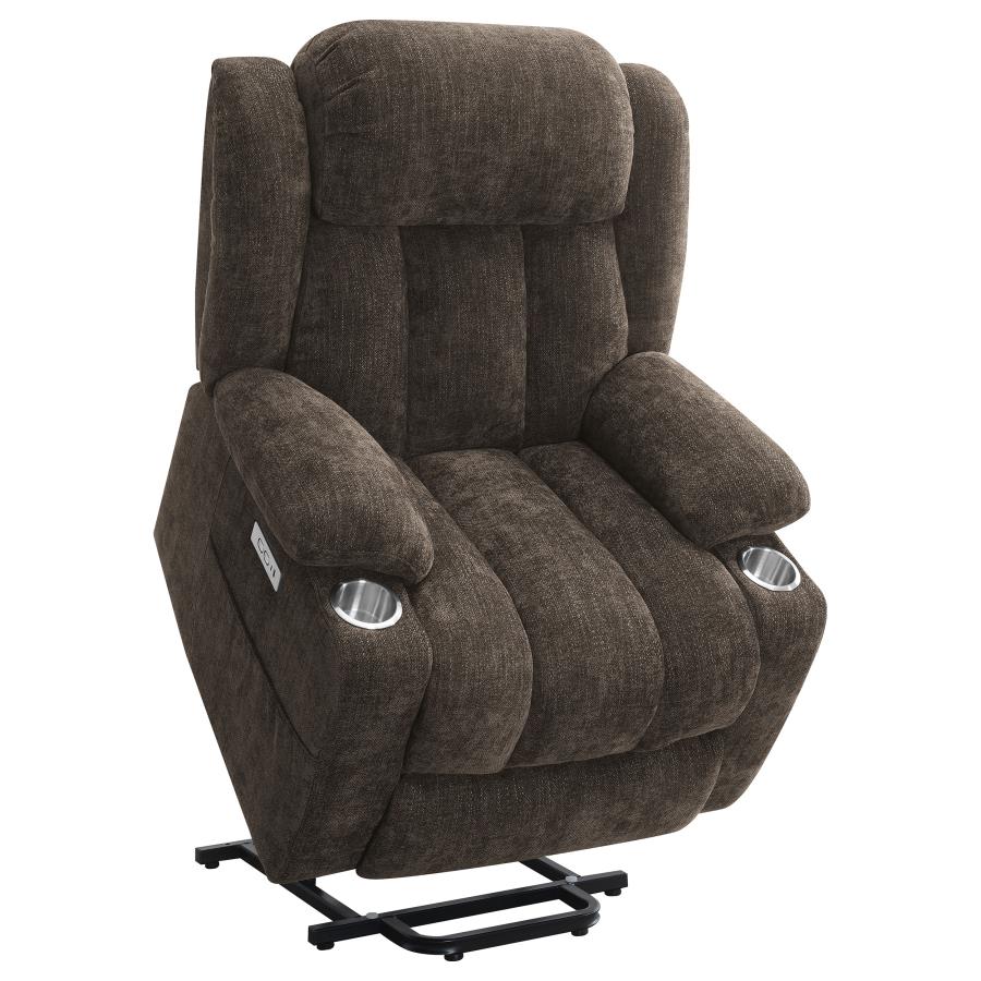 Houston Upholstered Power Lift Recliner Chair Dark Brown view 6