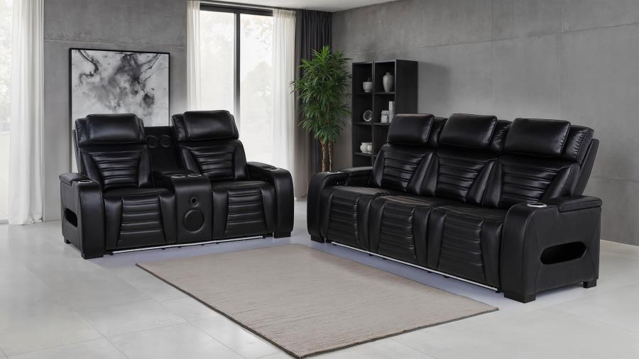 Zuma 2-piece Faux Leather Dual Power LED Sofa Set Black view 2