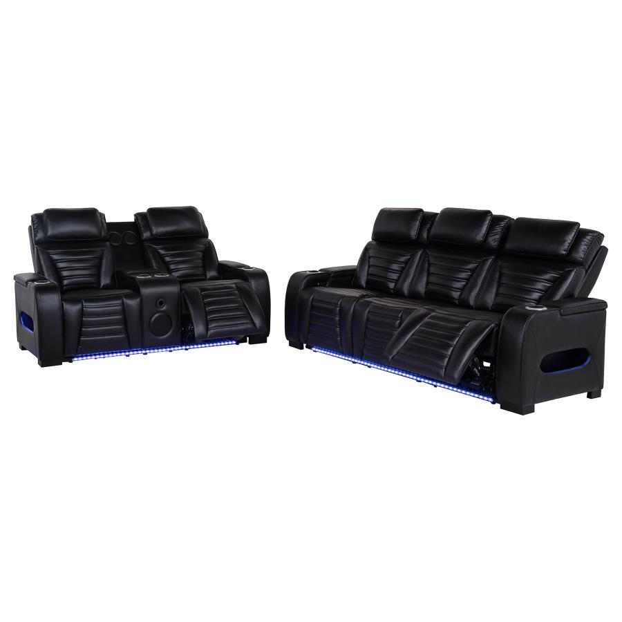 Zuma 2-piece Faux Leather Dual Power LED Sofa Set Black view 4