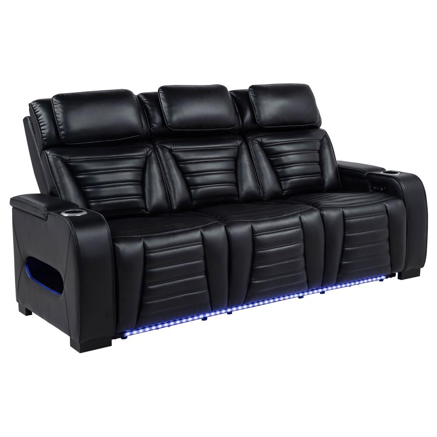 Zuma 2-piece Faux Leather Dual Power LED Sofa Set Black view 5