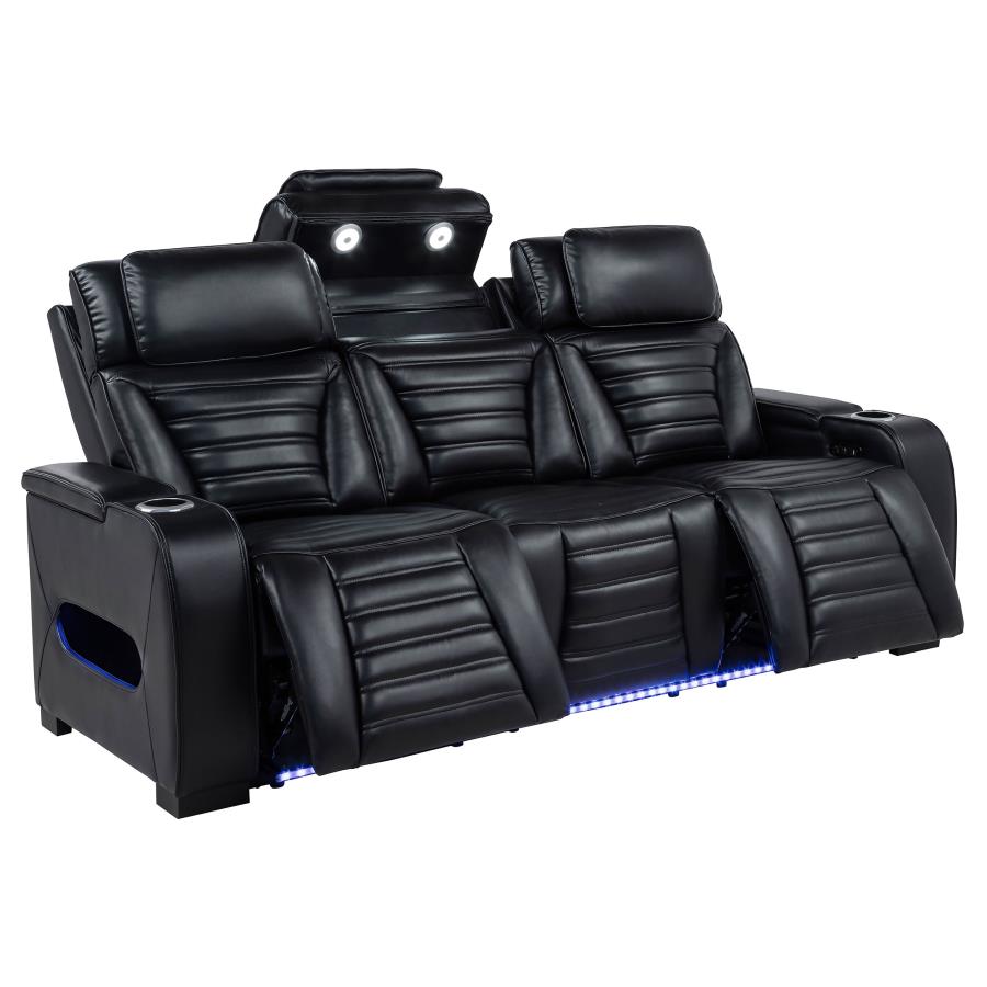 Zuma 2-piece Faux Leather Dual Power LED Sofa Set Black view 6
