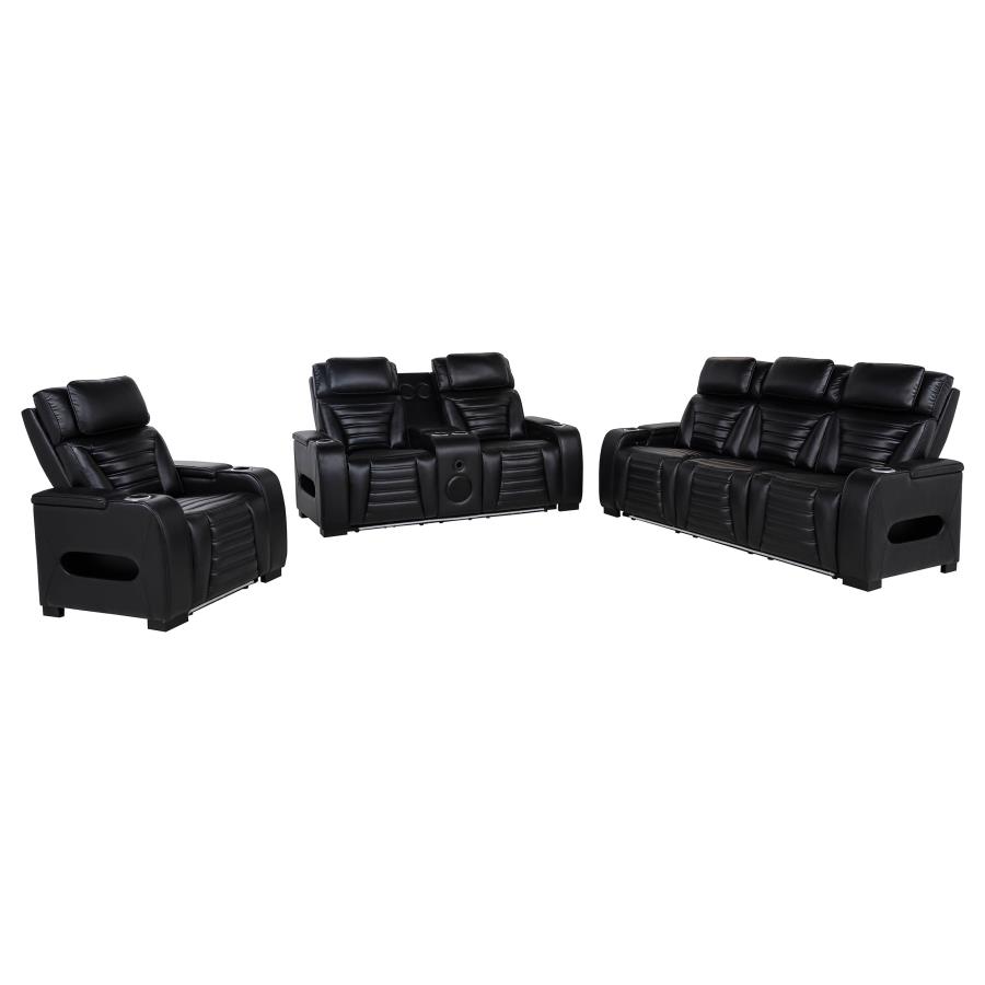 Zuma 3-piece Faux Leather Dual Power LED Sofa Set Black view 3