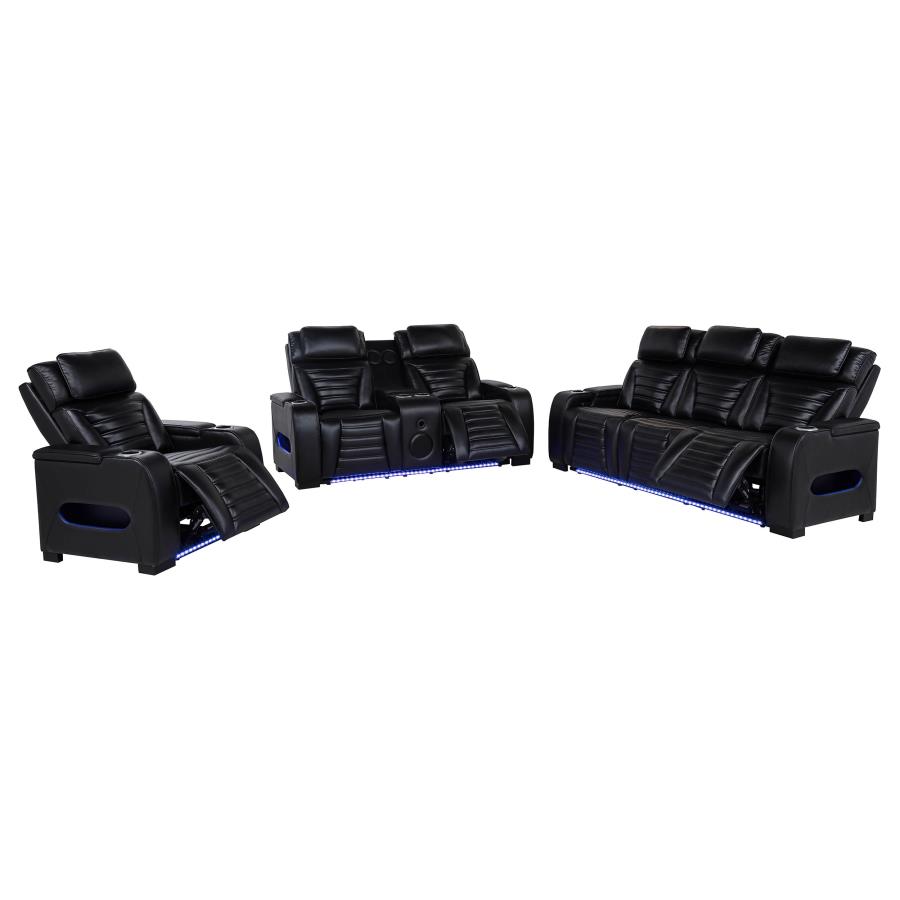 Zuma 3-piece Faux Leather Dual Power LED Sofa Set Black view 4