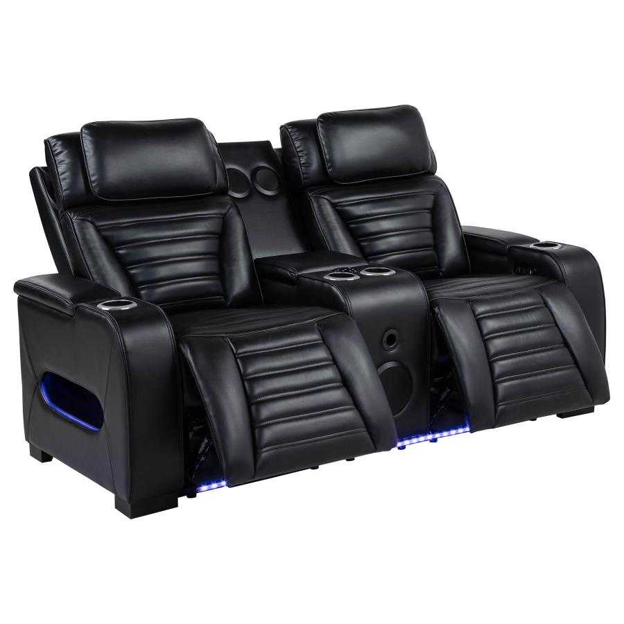 Zuma 3-piece Faux Leather Dual Power LED Sofa Set Black view 7