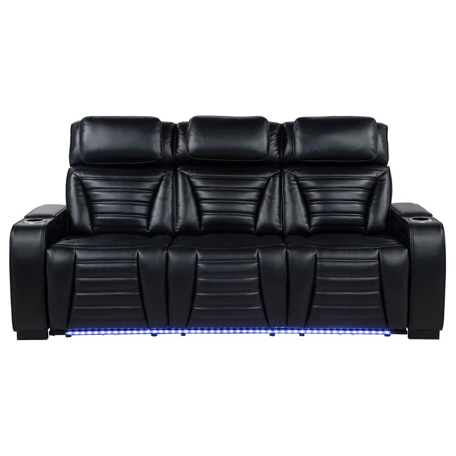 Zuma Faux Leather Dual Power Reclining LED Sofa Black view 5