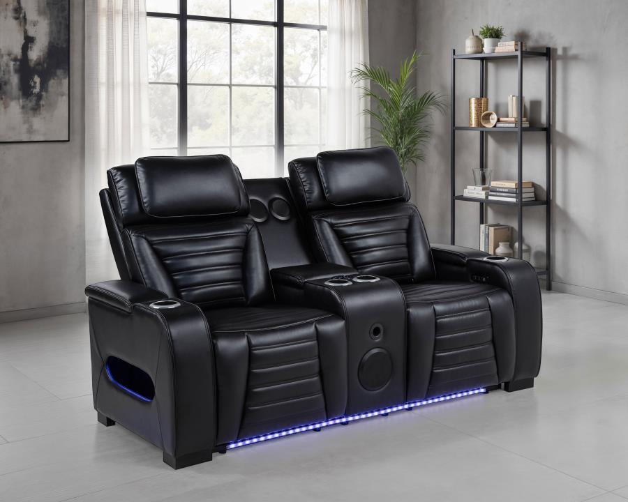 Zuma Faux Leather Dual Power Reclining LED Loveseat Black view 2