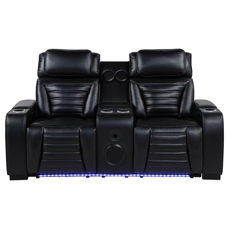 Zuma Faux Leather Dual Power Reclining LED Loveseat Black view 5