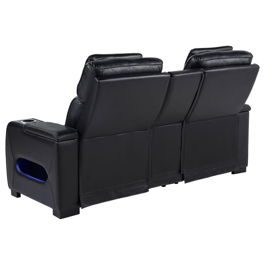 Zuma Faux Leather Dual Power Reclining LED Loveseat Black view 6
