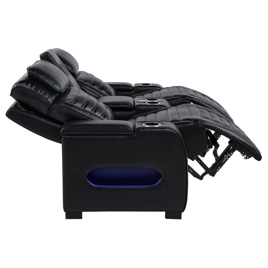 Zuma Faux Leather Dual Power Reclining LED Loveseat Black view 7