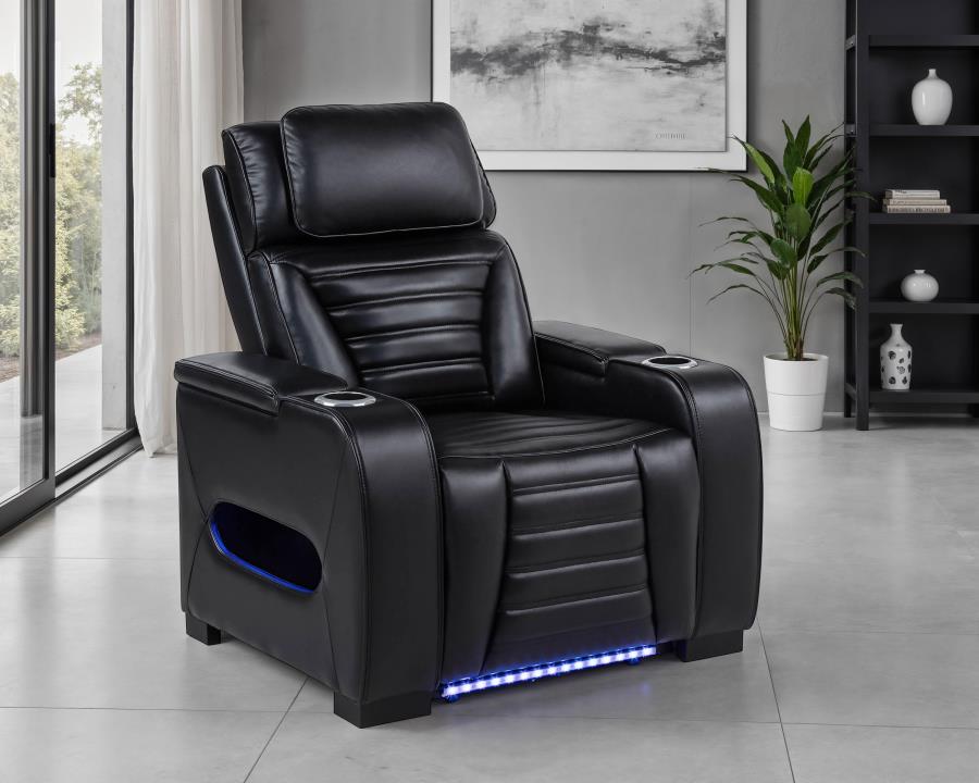 Zuma Faux Leather Upholstered Dual Power LED Recliner Black view 2