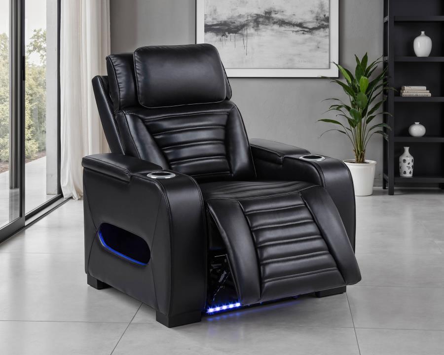 Zuma Faux Leather Upholstered Dual Power LED Recliner Black view 3