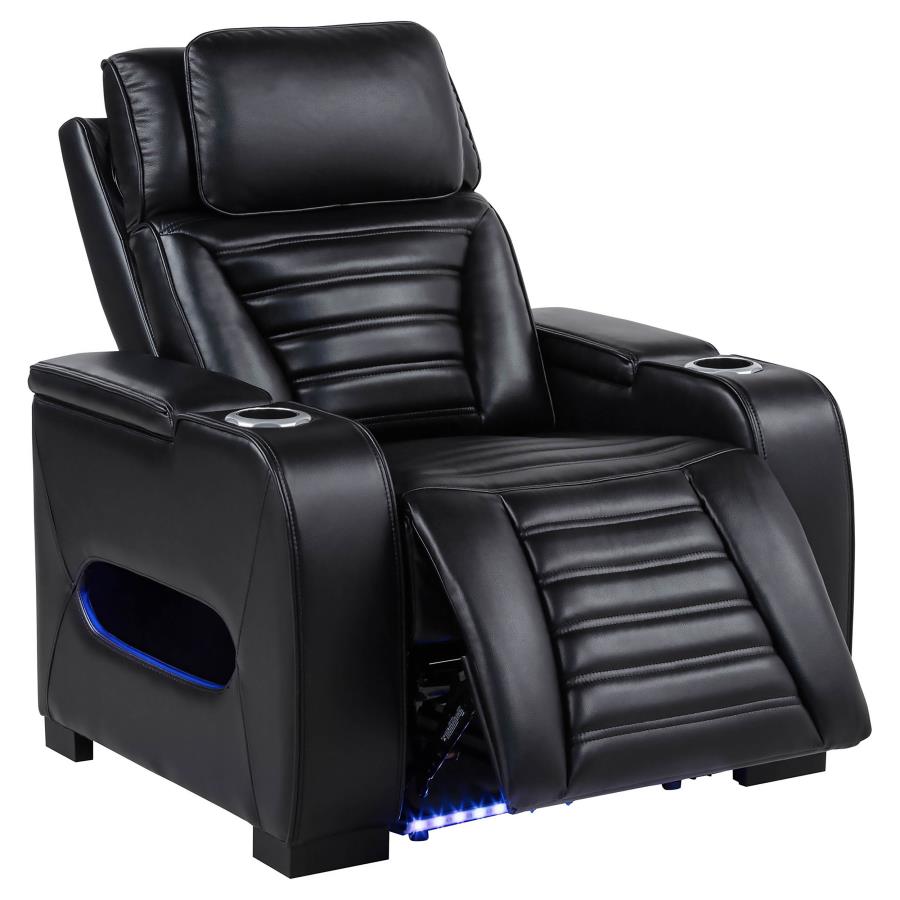 Zuma Faux Leather Upholstered Dual Power LED Recliner Black view 4
