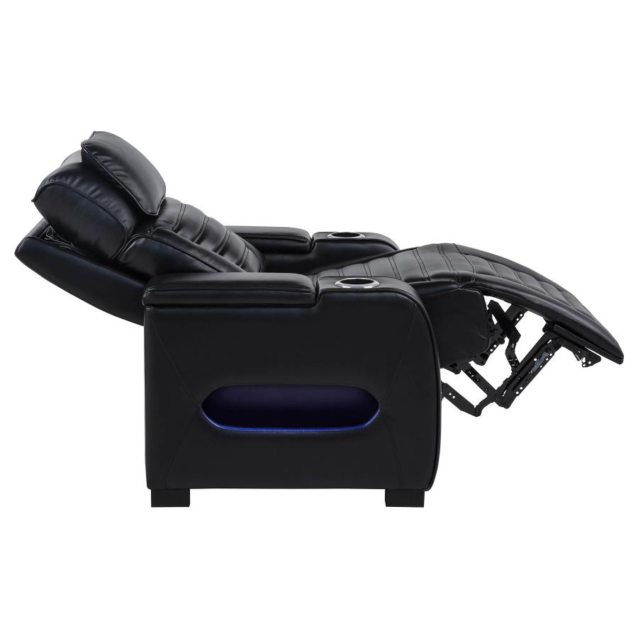 Zuma Faux Leather Upholstered Dual Power LED Recliner Black view 7
