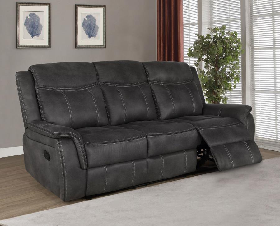 Lawrence Upholstered Padded Arm Reclining Sofa Charcoal view 2
